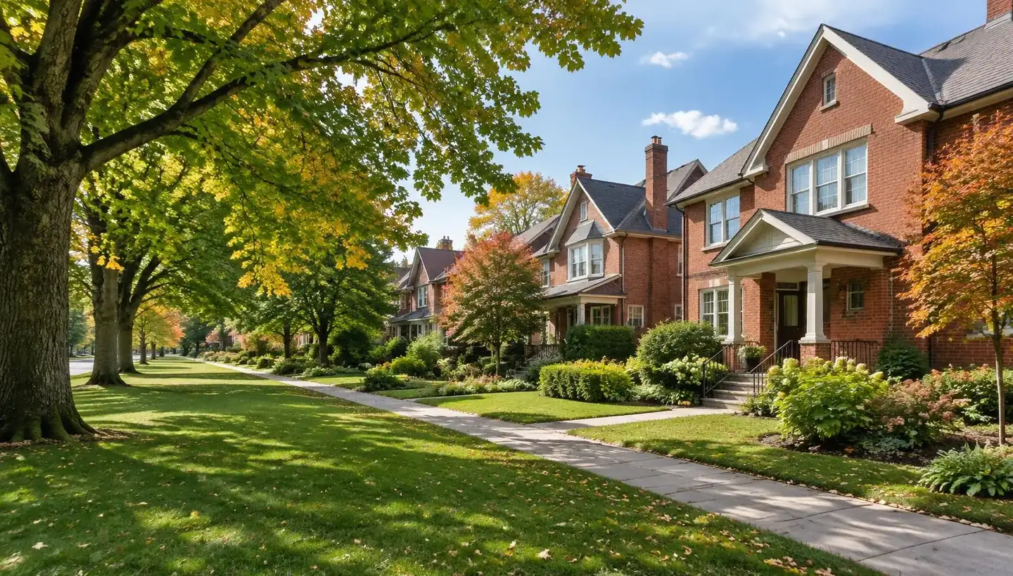 Brick homes and tree-lined streets representative of Ontario neighbourhoods
