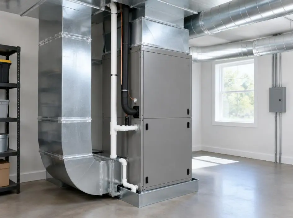 Residential HVAC air handler with metal ductwork