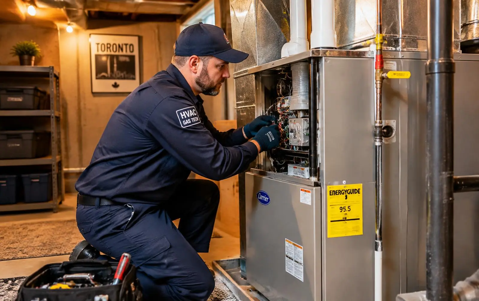 HeatNest technician servicing a gas furnace
